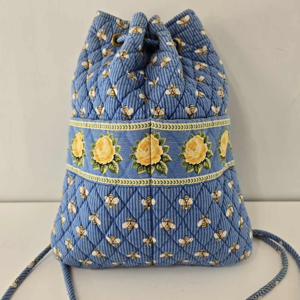 Vera Bradley Floral Bee Rose Flower Y2k 90s Drawstring Daypack Napsack Backpack